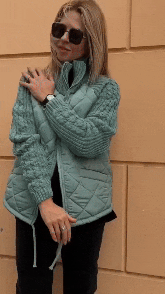 Wiltrud | Damen Steppjacke mit Strickärmeln - Light Grey - Image 10