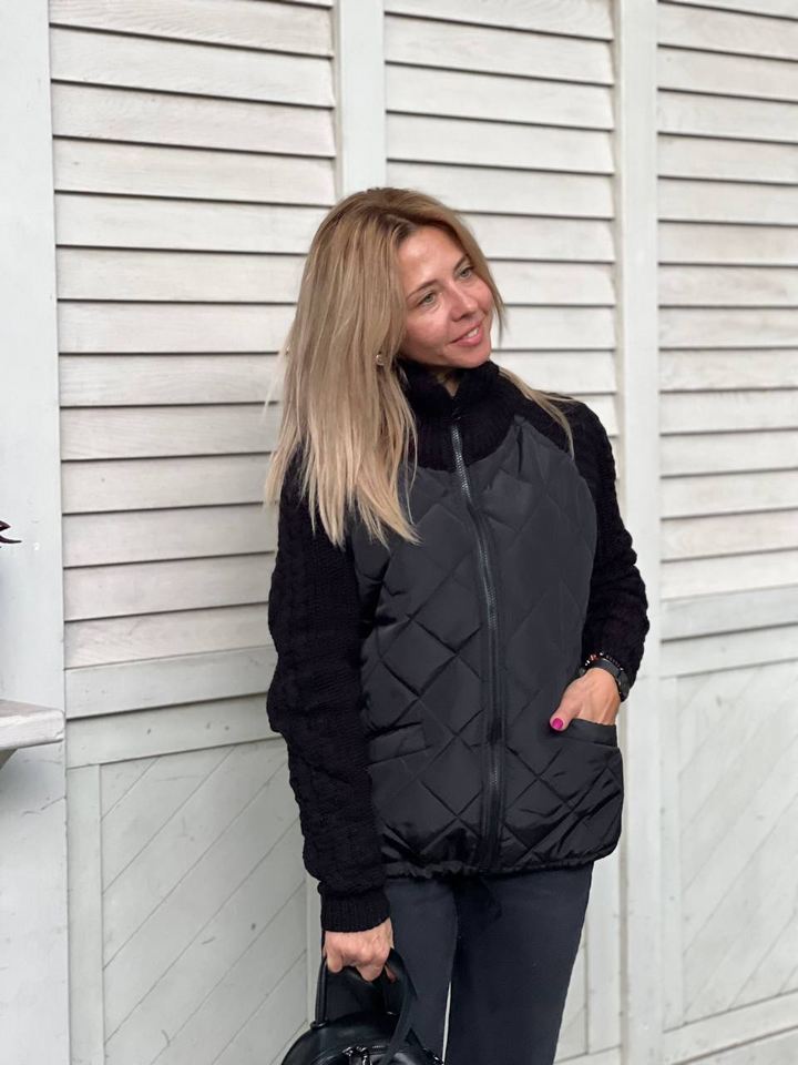 Wiltrud | Damen Steppjacke mit Strickärmeln - Light Grey - Image 5