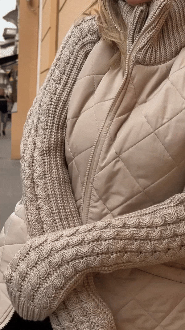 Wiltrud | Damen Steppjacke mit Strickärmeln - Light Grey - Image 9
