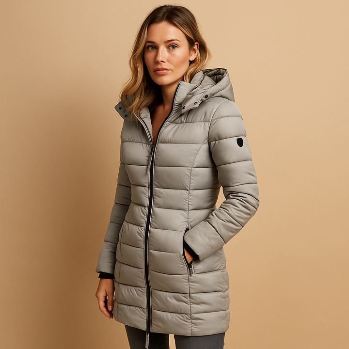 Wiltrud | Damen Steppjacke Mittellang mit Kapuze - Black - Image 2