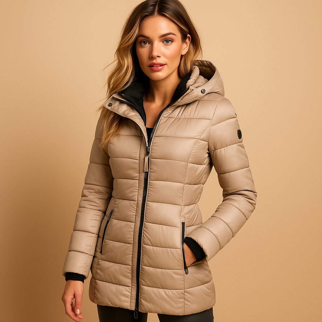 Wiltrud | Damen Steppjacke Mittellang mit Kapuze - Black - Image 3