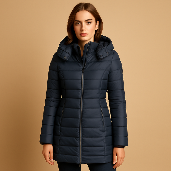 Wiltrud | Damen Steppjacke Mittellang mit Kapuze - Black - Image 4