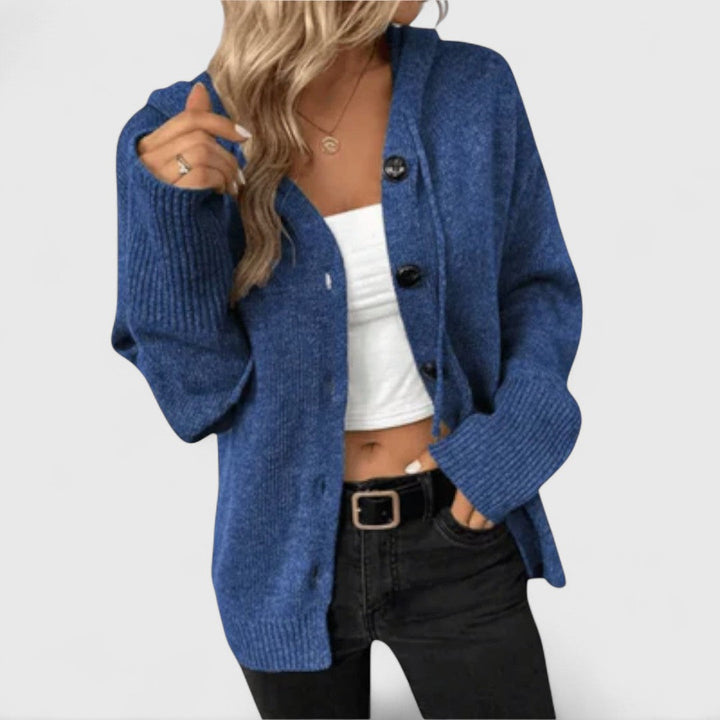 Wiltrud | Damen Strickjacke Oversize mit Knöpfen - Blue - Image 1