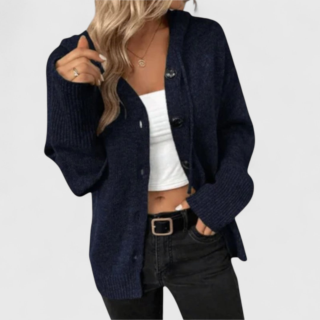 Wiltrud | Damen Strickjacke Oversize mit Knöpfen - Blue - Image 2