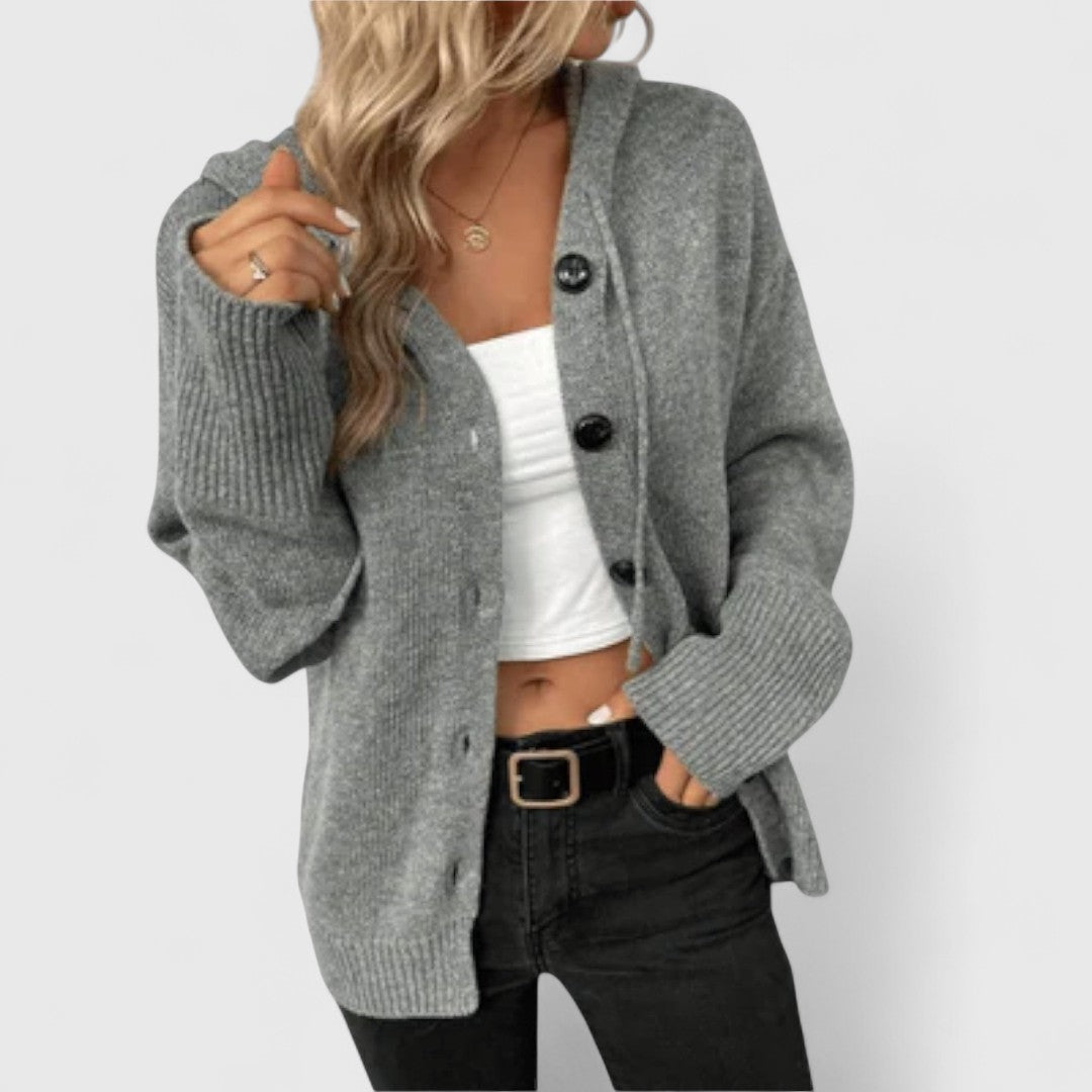 Wiltrud | Damen Strickjacke Oversize mit Knöpfen - Blue - Image 3