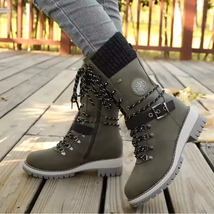 Wiltrud | Damen Winterstiefel Schnürstiefel Mitte Wade - Light Grey - Image 15