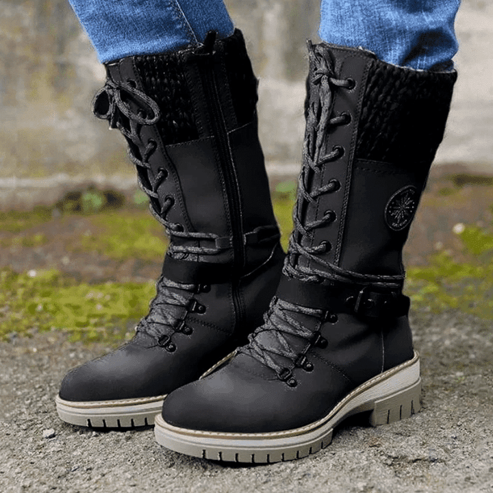 Wiltrud | Damen Winterstiefel Schnürstiefel Mitte Wade - Light Grey - Image 2