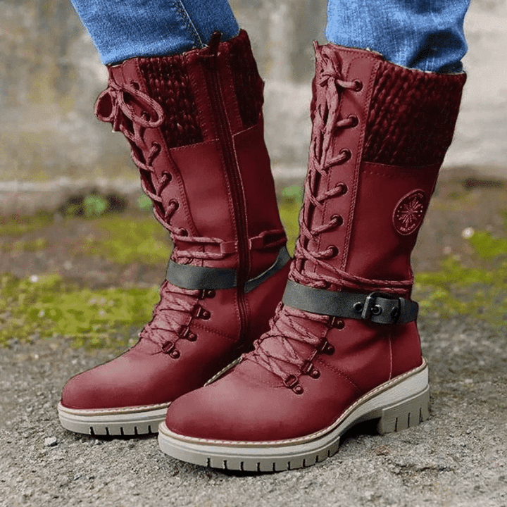 Wiltrud | Damen Winterstiefel Schnürstiefel Mitte Wade - Light Grey - Image 3
