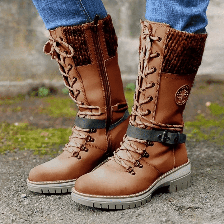 Wiltrud | Damen Winterstiefel Schnürstiefel Mitte Wade - Light Grey - Image 4