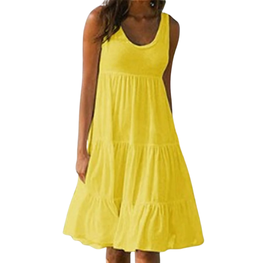 Mila | Damen Stufenkleid Ärmellos Midi Rüschen Sommer