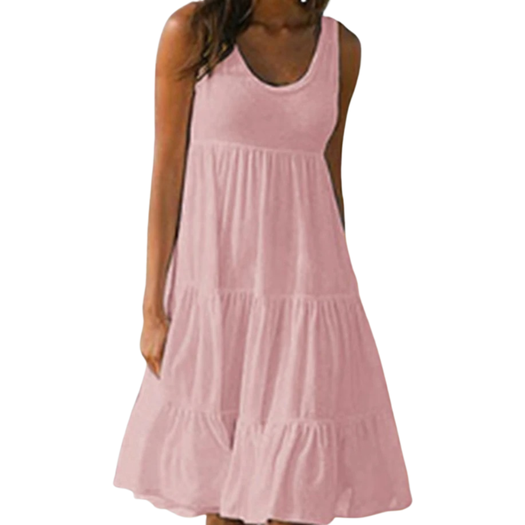 Mila | Damen Stufenkleid Ärmellos Midi Rüschen Sommer