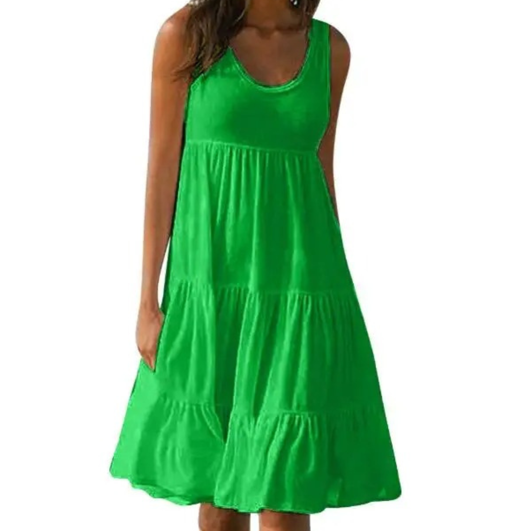 Mila | Damen Stufenkleid Ärmellos Midi Rüschen Sommer