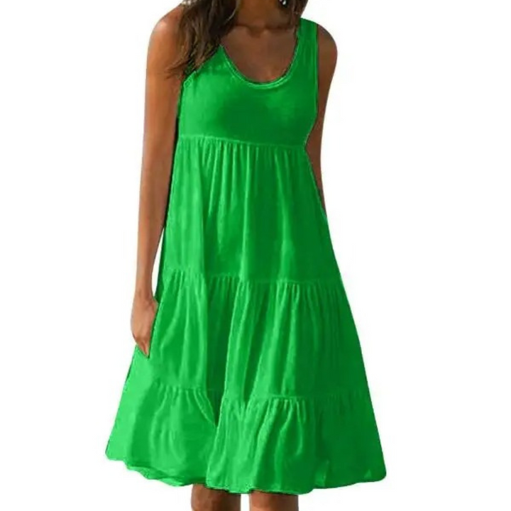 Mila | Damen Stufenkleid Ärmellos Midi Rüschen Sommer