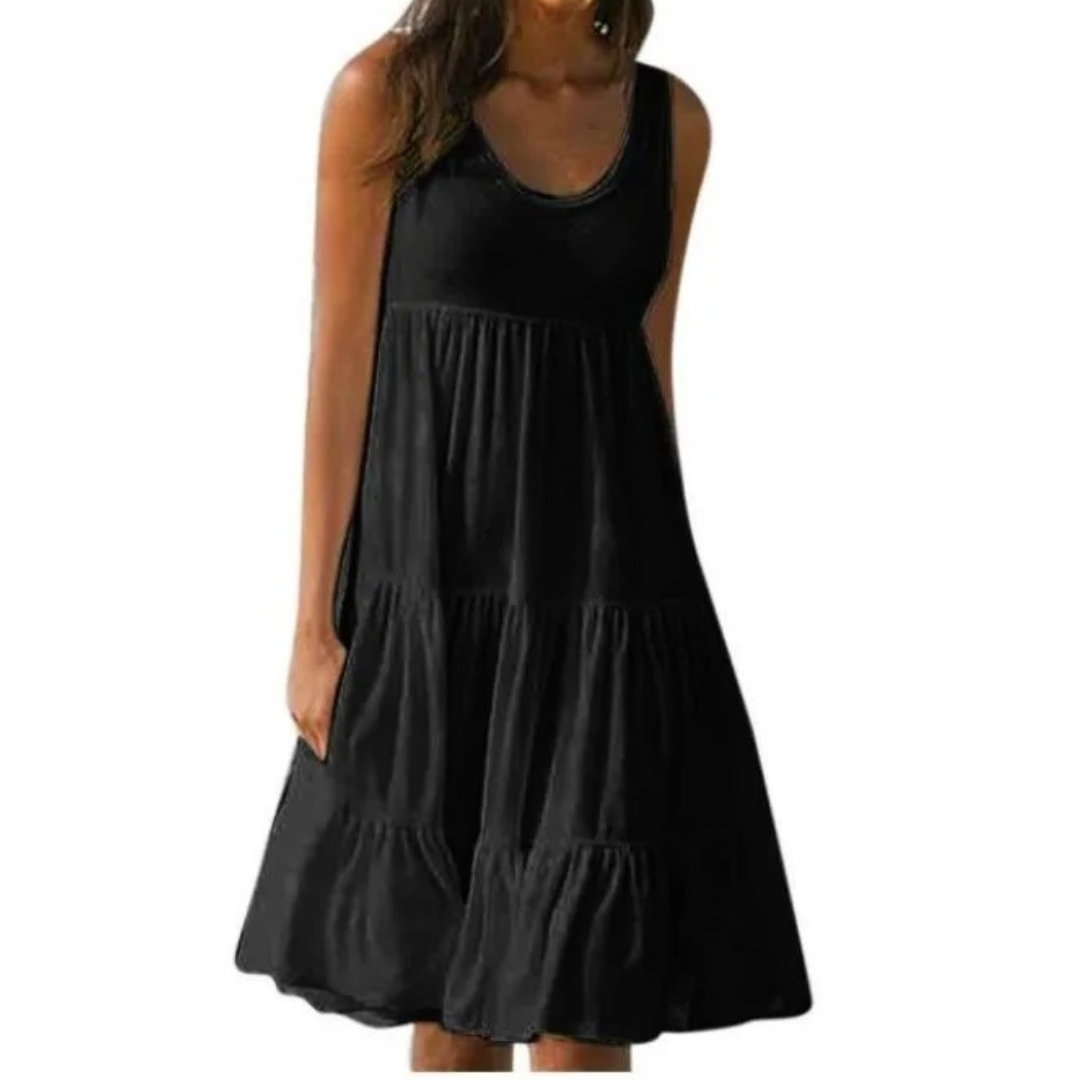 Mila | Damen Stufenkleid Ärmellos Midi Rüschen Sommer