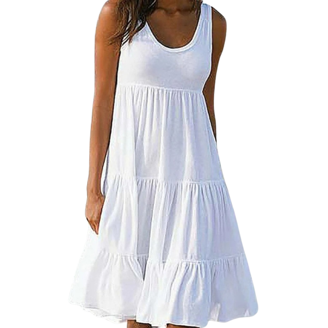 Mila | Damen Stufenkleid Ärmellos Midi Rüschen Sommer