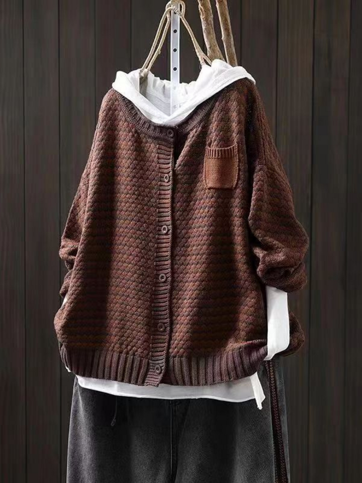 Wulfara | Damen Oversized Strickjacke mit Knopfleiste - Brown - Image 1