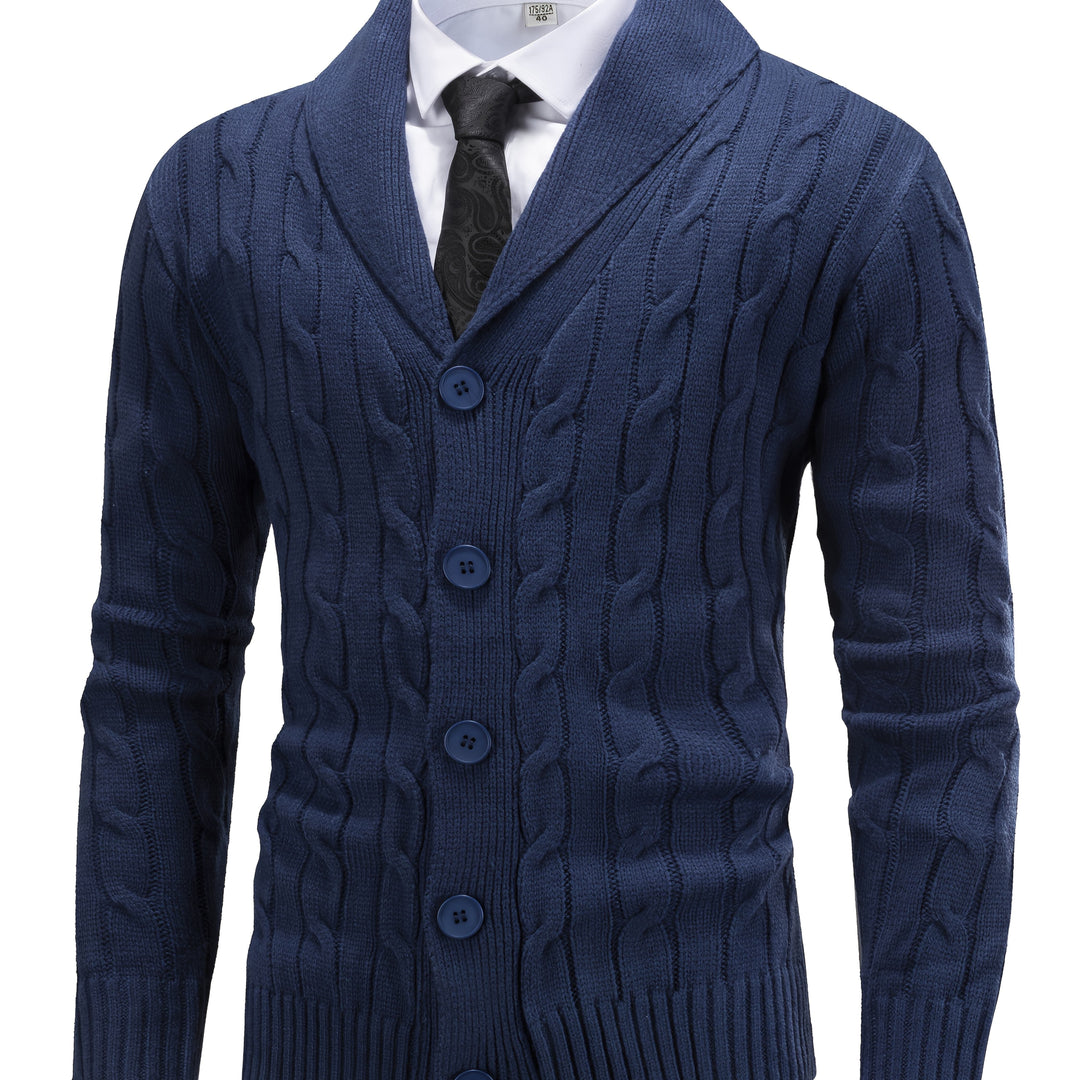 Wulfgar | Herren Strickjacke Schalkragen Zopfmuster - Navy - Image 1