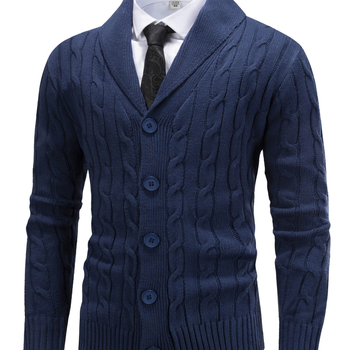 Wulfgar | Herren Strickjacke Schalkragen Zopfmuster - Navy - Image 1