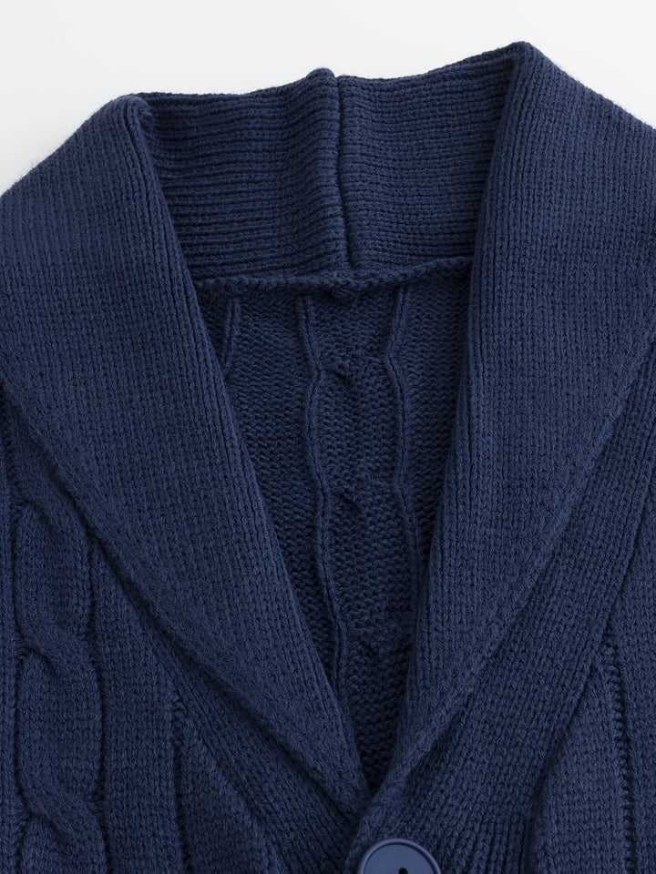 Wulfgar | Herren Strickjacke Schalkragen Zopfmuster - Navy - Image 2