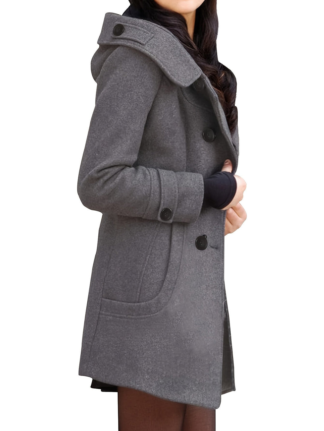 Wulfgard | Damen Wintermantel Zweireihig Kapuze - Black - Image 11