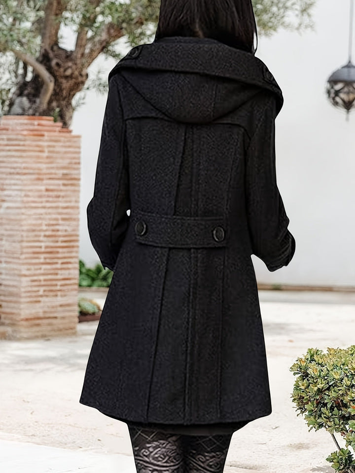 Wulfgard | Damen Wintermantel Zweireihig Kapuze - Black - Image 3