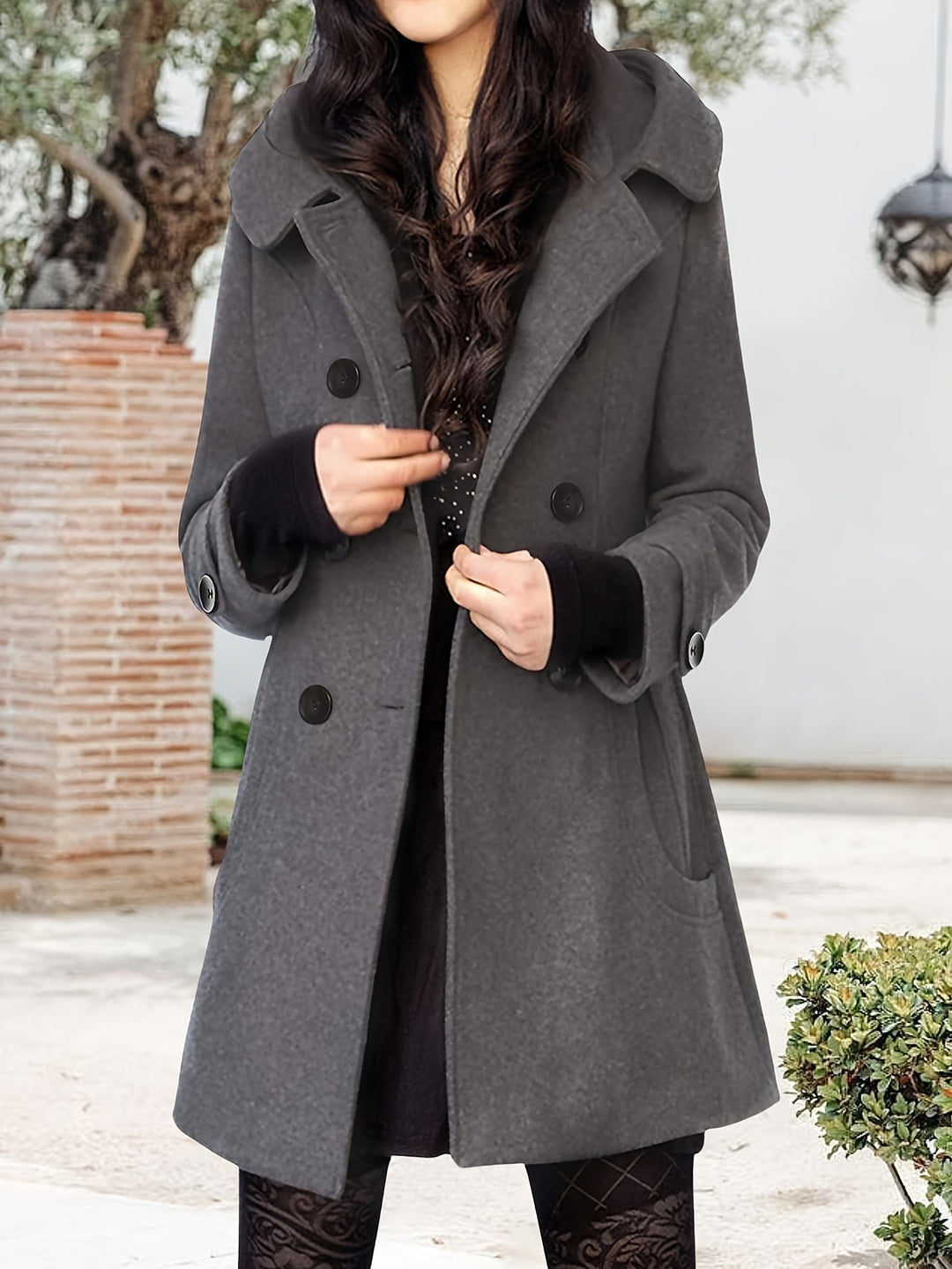 Wulfgard | Damen Wintermantel Zweireihig Kapuze - Black - Image 8