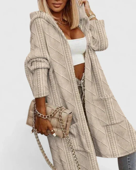 Wulfheda | Damen Oversize Strickjacke mit Kapuze - Beige - Image 1