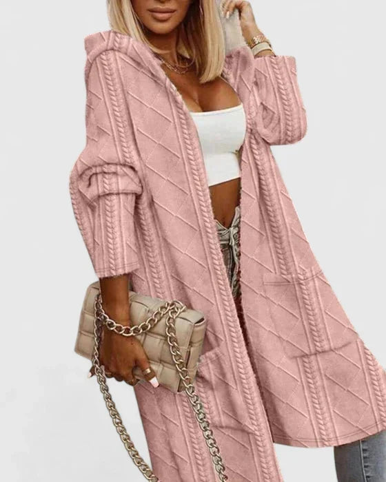 Wulfheda | Damen Oversize Strickjacke mit Kapuze - Beige - Image 2