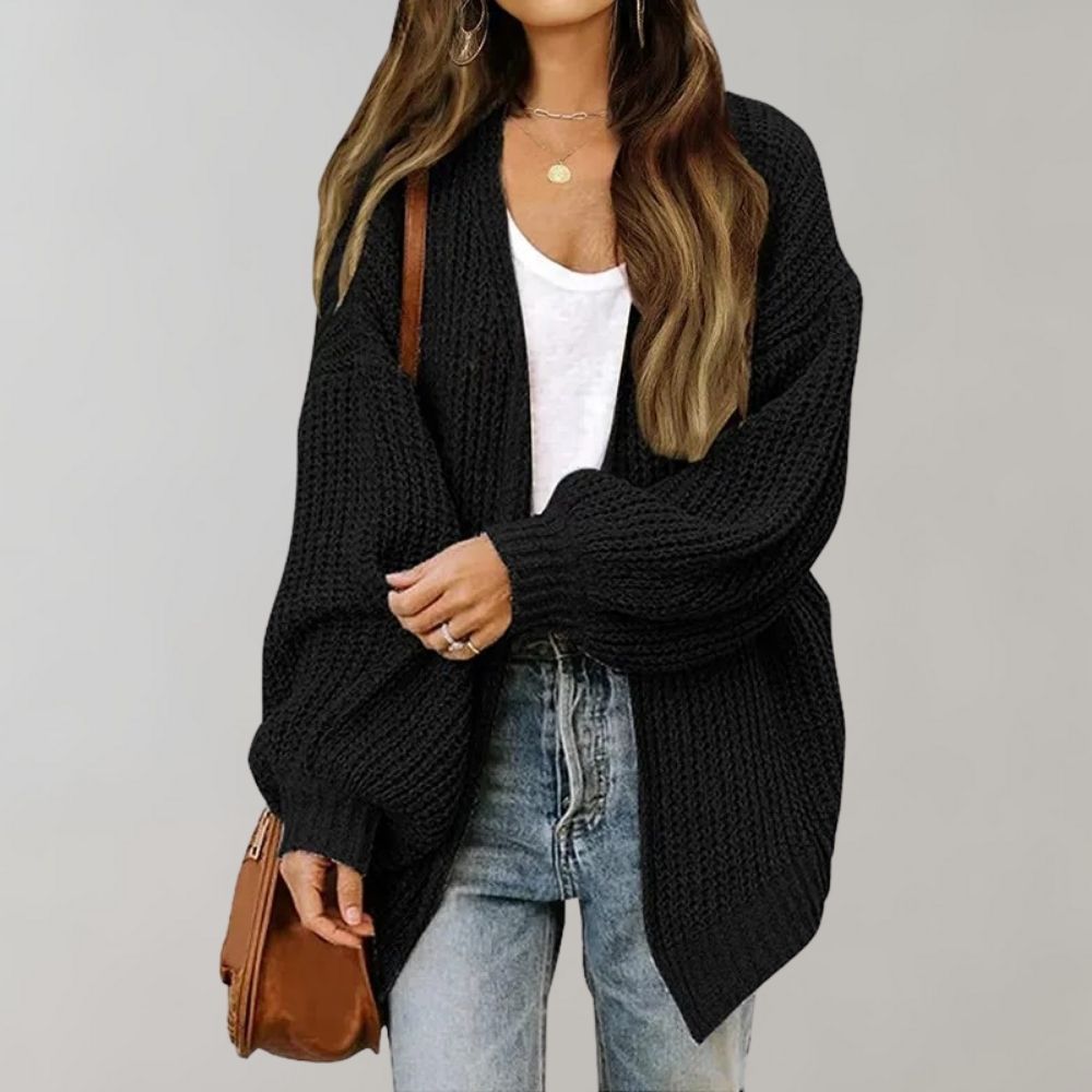 Wulfheda | Damen Oversize Strickjacke offen - Black - Image 1