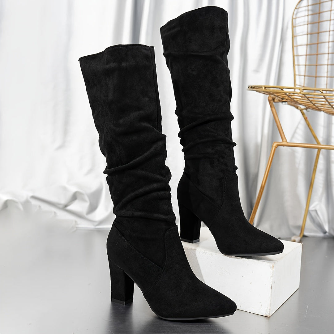 Wulfhera | Damen Kniehohe Stiefel mit Blockabsatz - Black - Image 1