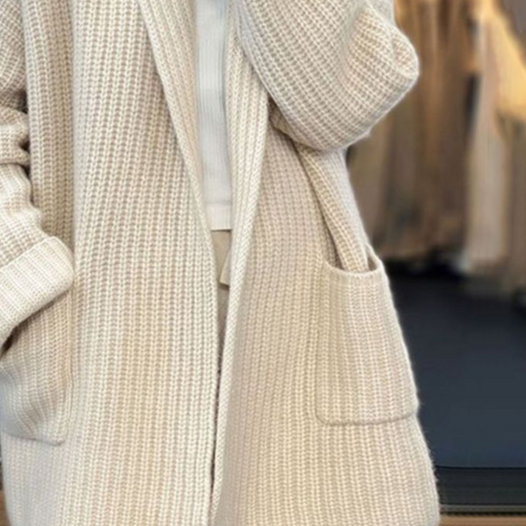 Wulfhild | Damen Oversize Strickjacke mit Taschen - Cream - Image 3