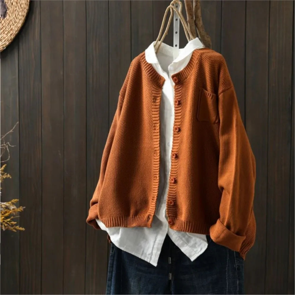 Wulfina | Damen Strickjacke Lockere Passform - Orange - Image 1