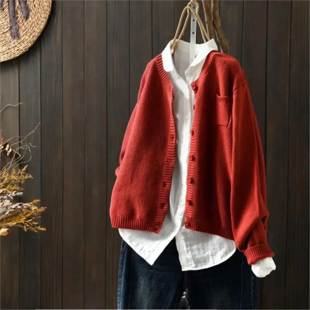 Wulfina | Damen Strickjacke Lockere Passform - Orange - Image 3