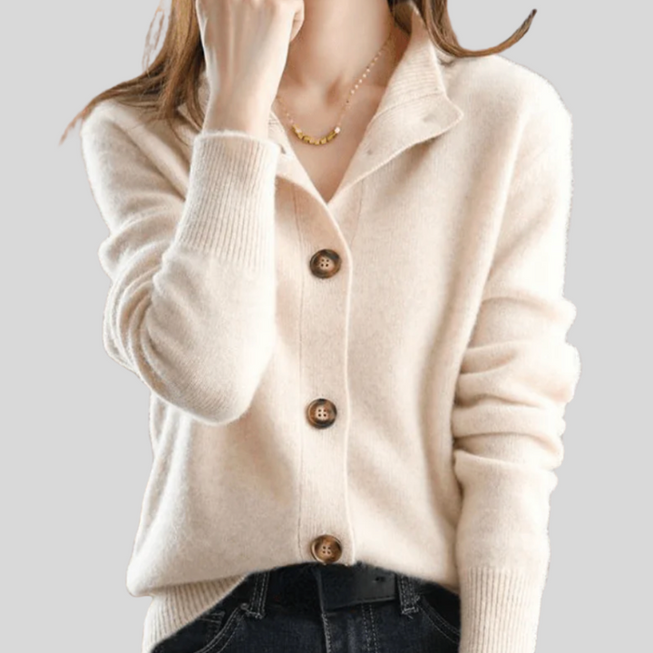 Wulfine | Damen Strickjacke mit Knopfleiste - Cream - Image 1