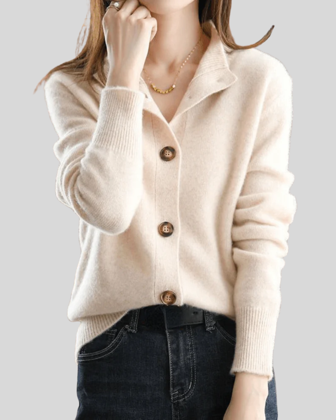 Wulfine | Damen Strickjacke mit Knopfleiste - Cream - Image 2