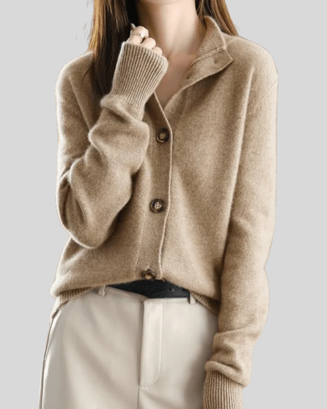 Wulfine | Damen Strickjacke mit Knopfleiste - Cream - Image 4