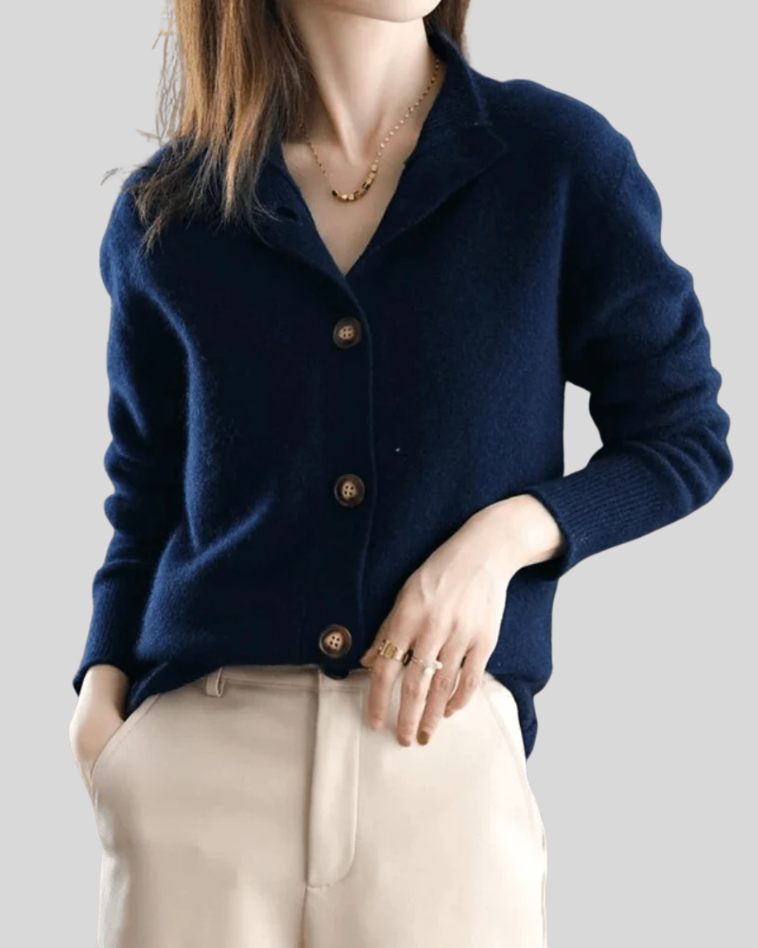 Wulfine | Damen Strickjacke mit Knopfleiste - Cream - Image 6