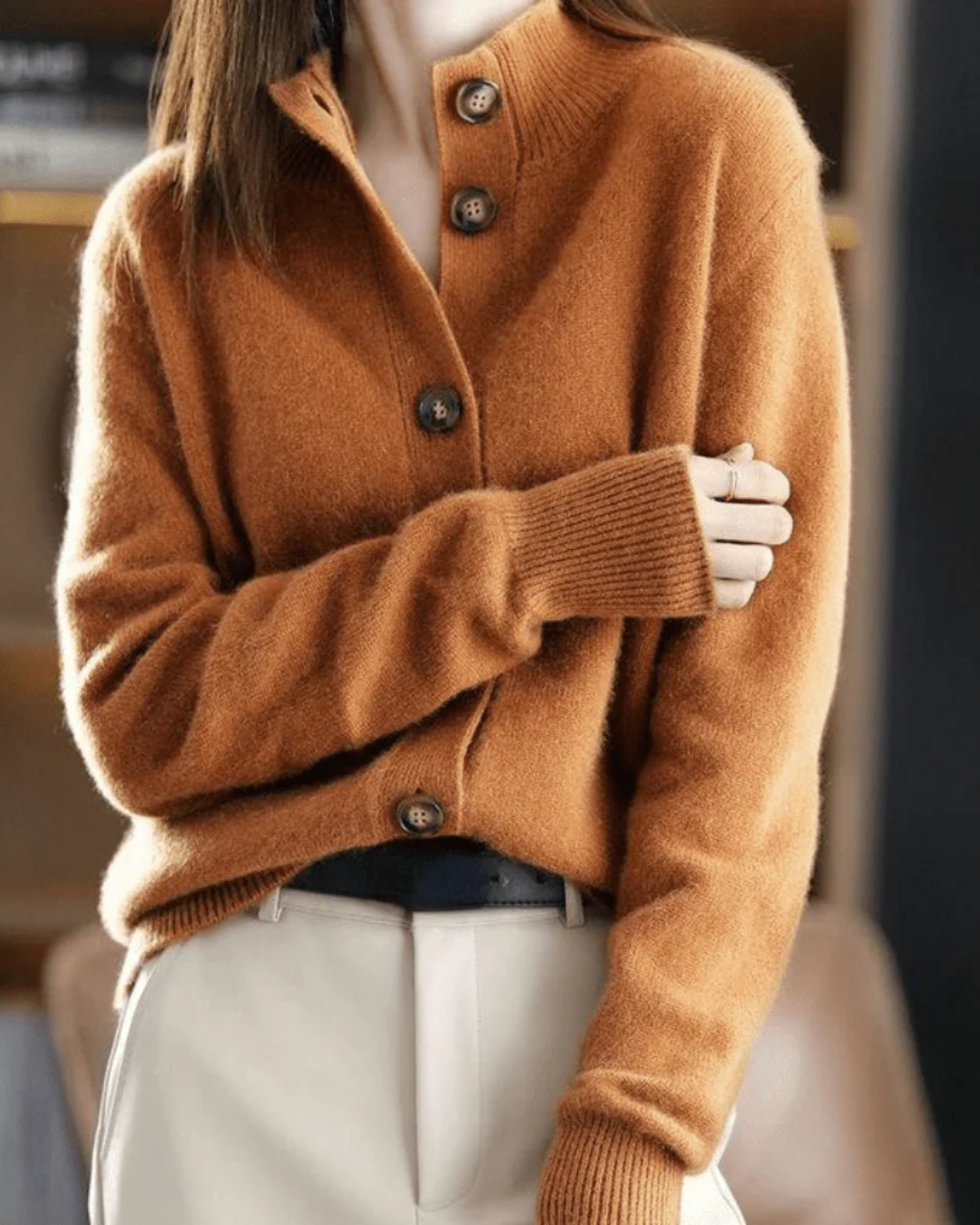 Wulfine | Damen Strickjacke mit Knopfleiste - Cream - Image 8