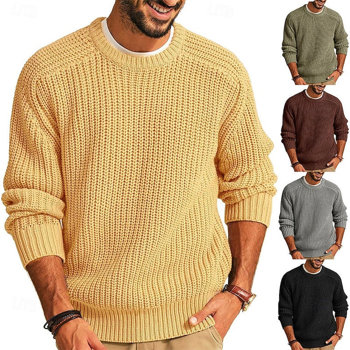 Wulfram | Herren Rundhals-Strickpullover Grobstrick - Yellow - Image 1