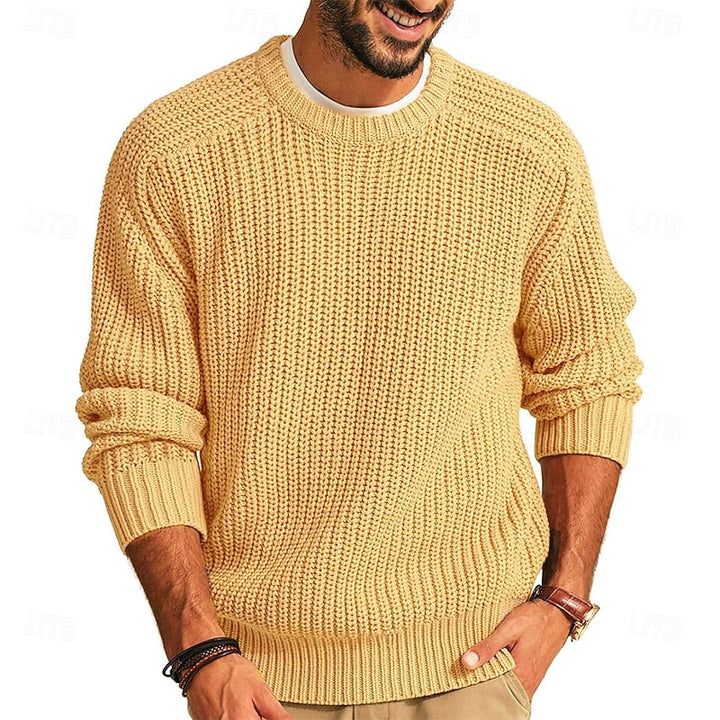 Wulfram | Herren Rundhals-Strickpullover Grobstrick - Yellow - Image 2
