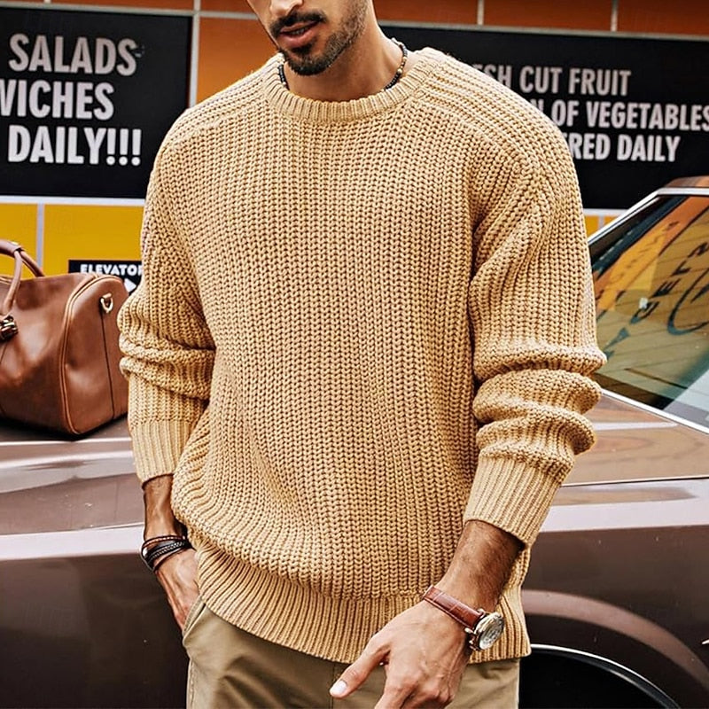 Wulfram | Herren Rundhals-Strickpullover Grobstrick - Yellow - Image 3