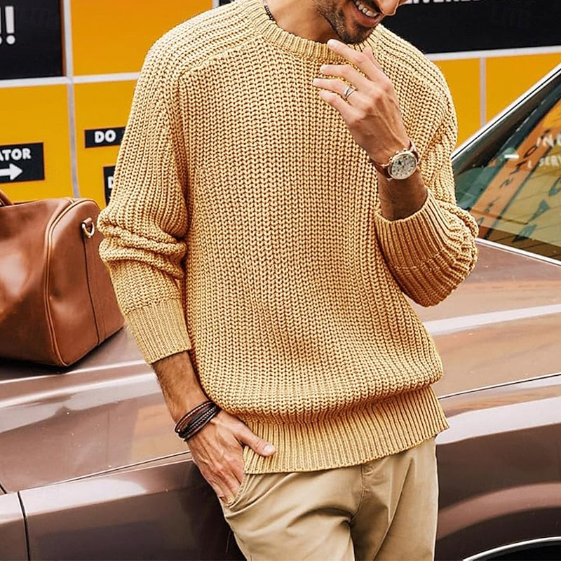 Wulfram | Herren Rundhals-Strickpullover Grobstrick - Yellow - Image 4