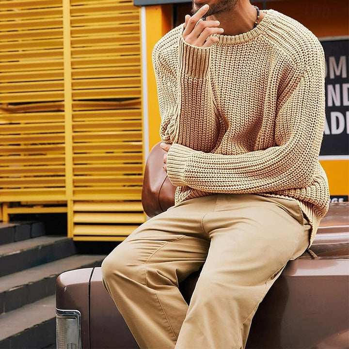 Wulfram | Herren Rundhals-Strickpullover Grobstrick - Yellow - Image 5