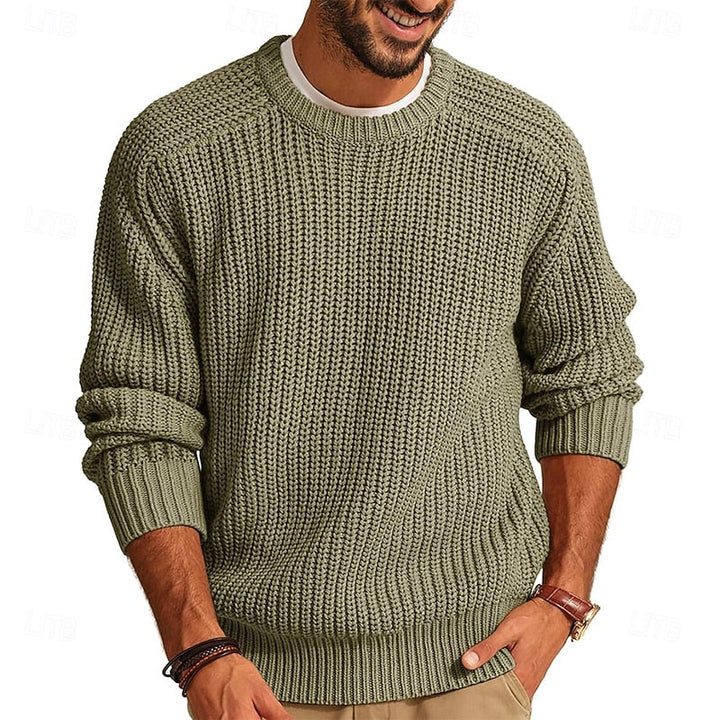 Wulfram | Herren Rundhals-Strickpullover Grobstrick - Yellow - Image 8
