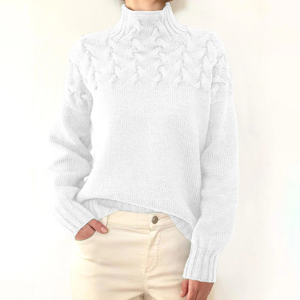 Wulfrun | Damen Strickpullover Rollkragen Zopfmuster - Blue - Image 10