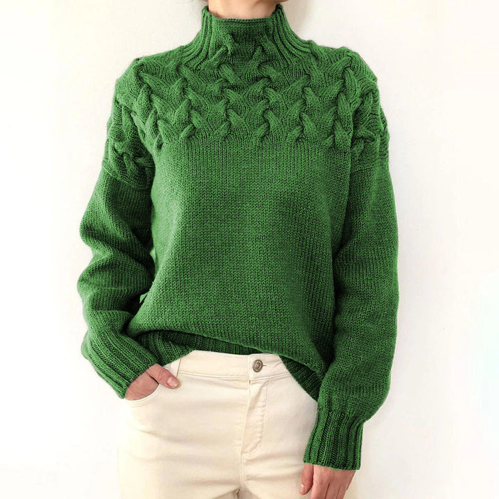 Wulfrun | Damen Strickpullover Rollkragen Zopfmuster - Blue - Image 11