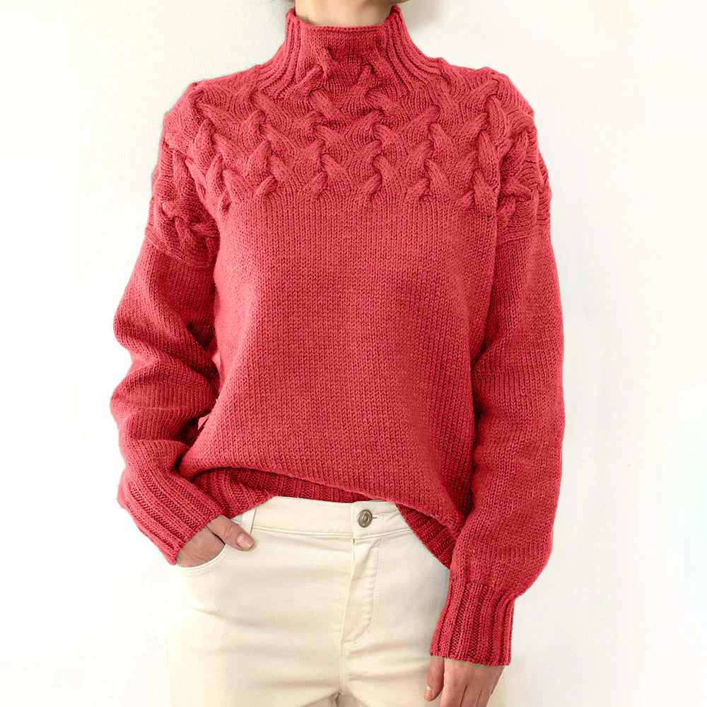 Wulfrun | Damen Strickpullover Rollkragen Zopfmuster - Blue - Image 12