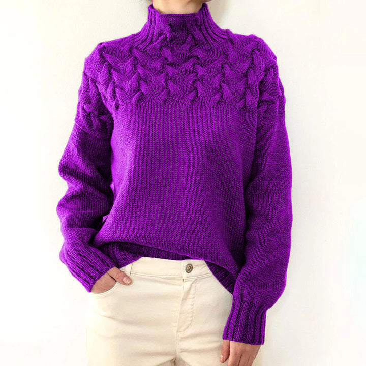 Wulfrun | Damen Strickpullover Rollkragen Zopfmuster - Blue - Image 13
