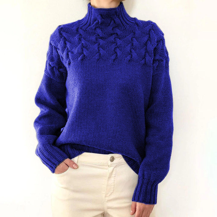 Wulfrun | Damen Strickpullover Rollkragen Zopfmuster - Blue - Image 2