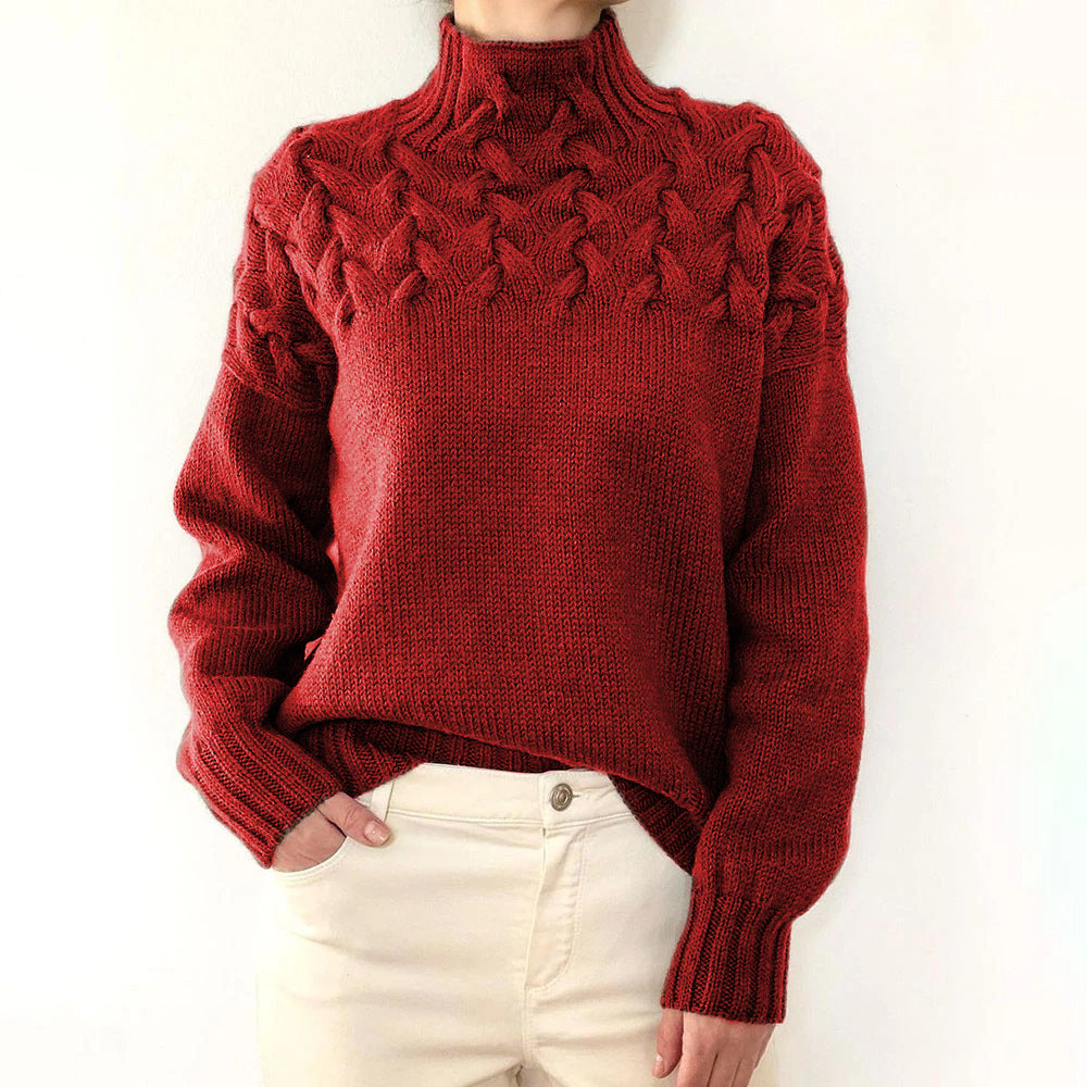 Wulfrun | Damen Strickpullover Rollkragen Zopfmuster - Blue - Image 3